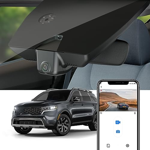 Fitcamx Dash Cam 4K Lämplig för Kia Sorento 2021 2022 2023 EX LX Hybrid X-Line S (R5000), OEM Bilkamera 2160P UHD Video WiFi, G-sensor, Loop-inspelning, Mörkerseende, WDR Dashcam, Plug&Play, 64GB kort