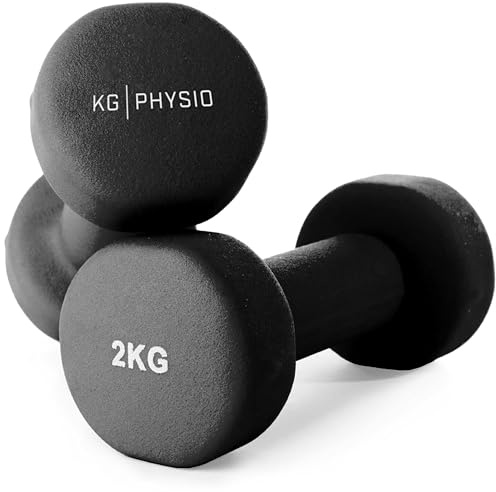 KG Physio - Lot 2 Haltères de Musculation – Alteres Musculation avec Revêtement Néoprène anti-roulis Résistant à la Transpiration – Haltere Poids avec Poster d’Exercices Sport 2kg