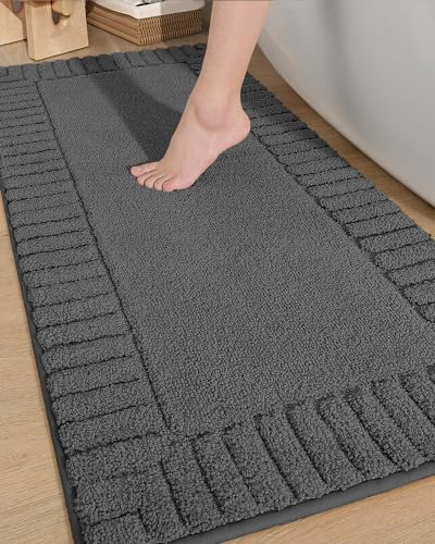 COLOR&GEOMETRY Lange Badteppiche rutschfest Waschbar- 60 x 110 cm Absorbierende Badvorleger Weiche Badezimmerteppich, Dunkelgrau Badematte für Badezimmerboden, Dusche, Badewanne, Waschküche