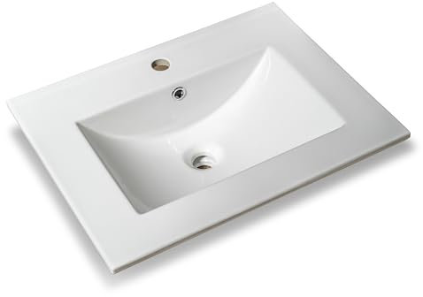 NORBE | Évier d'appui design moderne | 60 x 46 cm | Lavabo encastré en céramique | Finition blanche brillante | Lave-mains sans bonde| Bassin sanitaire de salle de bain (baignoire ronde, 60 x 46 cm)