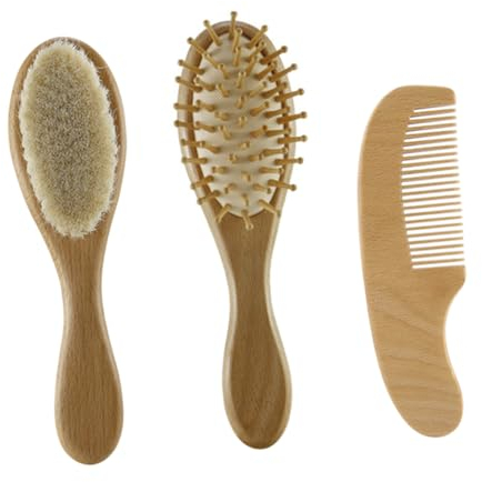 ibasenice 3stücke Teiliges Neugeborenen-bürsten Bambusgriff Badewannenbürste Und Wollbürste Für Sanfte Kopfhautpflege Und Reinigung Für Kleinkinder