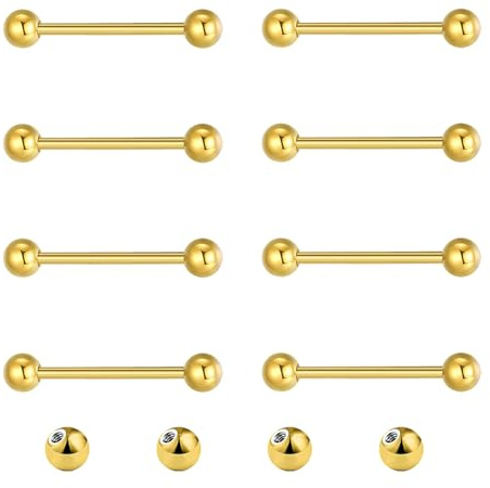 Gojewen 12er Zungenpiercing Brustwarzenpiercing Chirurgenstahl Gold Piercing Zunge Brustwarze Barbell 12mm