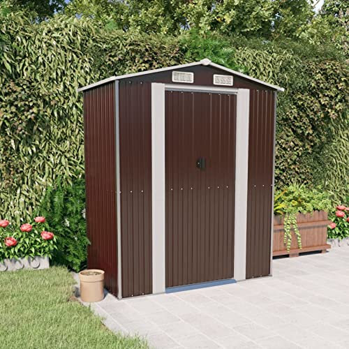 CIADAZ trädgårdshus, maskinhus, cykelgarage, trädgårdshus, utrustning skjul, trädgårdsredskapshus, mörkbrun 192 x 108 x 223 cm galvaniserat stål