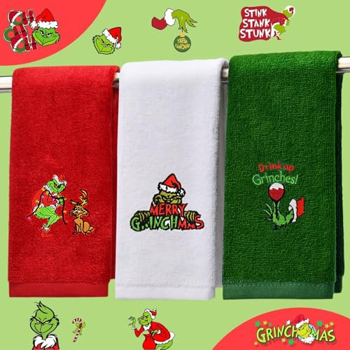 Veramedy Weihnachtshandtücher, 40,6 x 68,6 cm, 100% Reine Baumwolle, dekorative Handtücher, Waschlappen, Küche, Frohe Weihnachten, 3 Stück