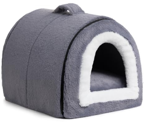 Hollypet Cat Bed Small Dog Bed, 2-in-1 Foldable Plush Pet Beds | for Cats and Small Dogs, Cozy & Soft Pet Cave Beds Indoor Outdoor, Dark Grey-Blue
