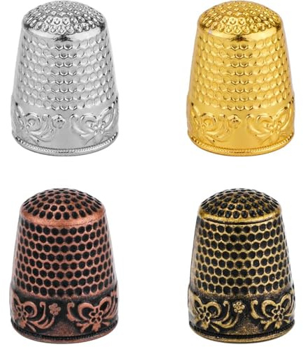 4pcs Metal Sewing Thimbles for Finger, Metal Fingertip Protectors Thimbles,Quilting Accessories for Hand Quilting Embroidery Fingertip Shield thimbles Sewing Knitting DIY Tools(4 Colors)