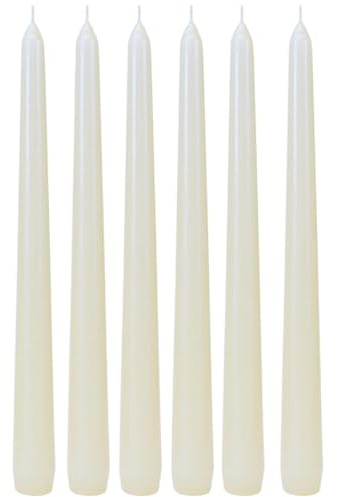 Velas puntiagudas, velas de mesa, velas de mesa, velas en juego de 6 velas en blanco, contenido del envío: 6 unidades, tamaño: 25 x 2 cm (alto x diámetro).