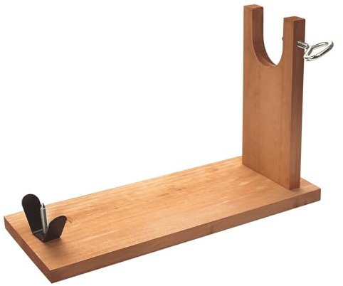 Well Home Support à Jambon en Bois de pin 40 x 16 x 23 cm, avec ferrure en V avec pic et Fixation Sabot avec vis en Acier