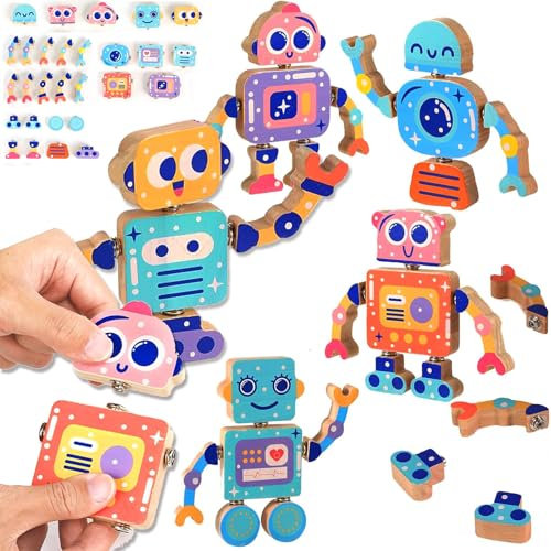 Goorder Holz Spielzeug ab 3 Jahre, Montessori Spiel Feinmotorik Konstruktions Spielzeuge mit Buttons, Bauklötze Holz Kinder, Holzspielzeug fur Junge Mädchen 3 4 5 6 Jahre