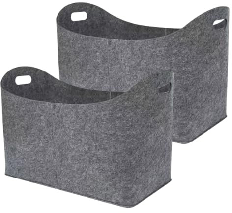 Lot de 2 paniers de rangement en feutre, sac de rangement multifonction avec poignée de transport, sac fourre-tout pliable pour bois de chauffage, panier de rangement pour la maison, 55 x 30 x 40 cm