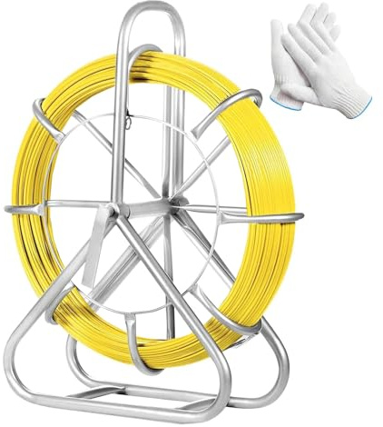 CISSIYOG Fischband Fiberglas Kabel Rad 130m Ø6mm Glasfaserstab mit Stahlständer und Bremse, Glasfaser Elektrokabel Installationswerkzeug, Nicht Leitend