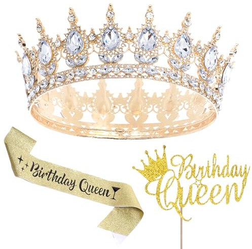 Födelsedagskrona, set om 3, prinsessa, drottningskronor för kvinnor med födelsedag, drottning, födelsedag, skärp, Happy Birthday, tårta, toppers för födelsedagsdekorationer, fest, bröllop