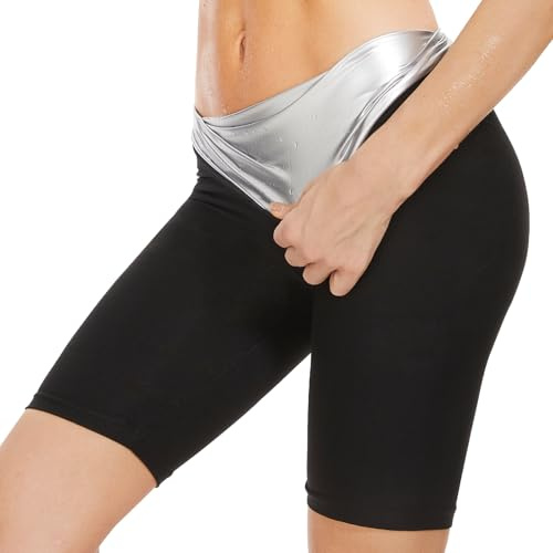 Kiiwah Slimmande svettbyxor, shorts svettleggings dam hög midja platt mage mage svett sport byxor, bastu shapewear träningskostym för fitness gym yoga dam, svart, XXL