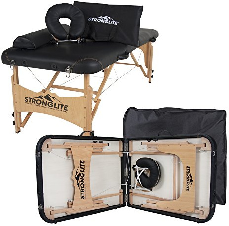 STRONGLITE Portable Massage Table Olympia - Double Knobs, Package w/ Adjustable Face Cradle, Face Pillow, Half Round Bolster, Microfiber Sheet Set & Carry Case (28x73)