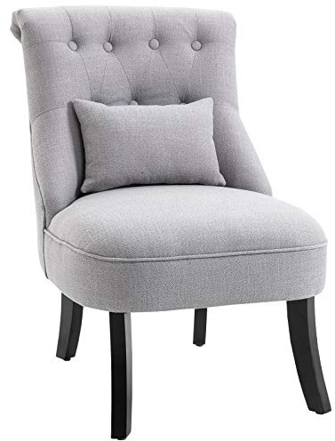 HOMCOM Poltrona per il Soggiorno di Grossa Imbottitura con Cuscino e Piedini Antiscivolo Stile Vintage in Legno e Lino Grigio 52.5x69x77 cm