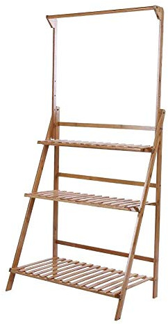 Greensen Scaffale Porta Piante Scaffale Portafiori in Bambù a 3 Ripiani Porta Fiori da Interno Esterno Fioriera a Scala Pieghevole 68,5 x 40 x 144 cm Legno Naturale