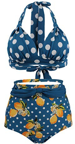 Bslingerie® Donne Halter Retro Vita Alta Bikini Costume da Bagno 2 Pz Set