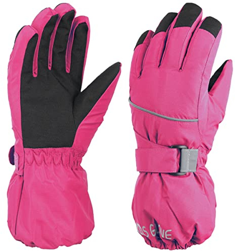 TRIWONDER Guanti da Sci Invernali per Bambini 3-13 Anni, Guanti da Neve Termici e Antivento per Inverno Bambino e Bambina(M (7-10 Anni), A - Fucsia)