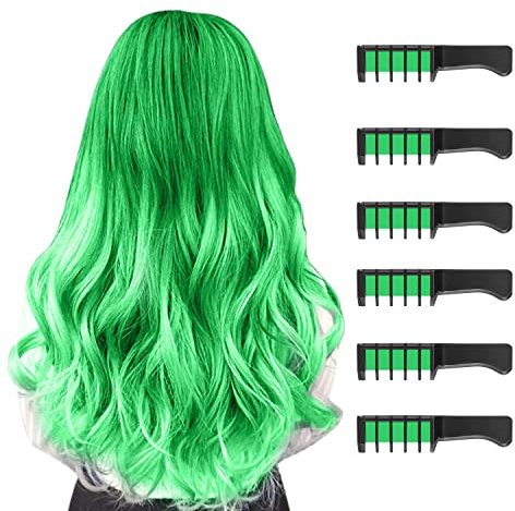 6 colores Peines de Tiza de Colores para el Pelo Temporal Cabello Tiza No Tóxico Lavables Color para el Pelo Teñido Fiesta Navidad Cumpleaños y Cosplay Niñas y Niños Regalos(Verde Fluorescente)