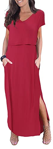 Smallshow Vestido De Lactancia para Mujer Vestido Largo Split Dress De Maternidad Wine S