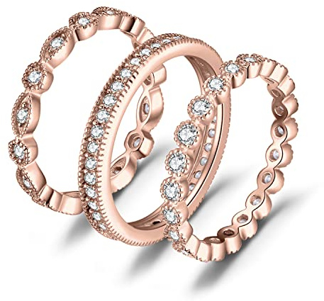 JewelryPalace Marquesa Anillo Mujer Plata Oro 14k Oro Rosa, Banda Boda Apilable de Moda con Circonita, Alianzas Boda Anillos Eternity con Piedra, Joyas de Mujer Conjunto Anillos Talla 7-26