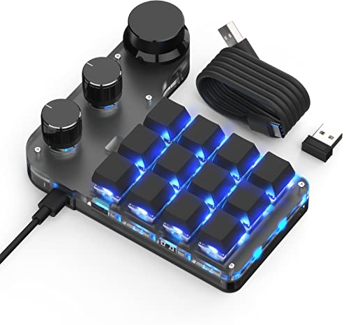 BRIMFORD Mechanische Mini Makro Tastatur - Kabellos, Programmierbar, Hot-Swap Gaming Keyboard mit RGB Beleuchtung, 2.4G & Bluetooth für Gamer, Programmierer, Büro (Schwarz, 12 Tasten/3 Knöpfe)