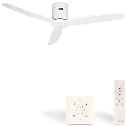CREATE / WINDCALM/Deckenventilator Weiß mit Fernbedienung und Wandschalter / 40W, Leise, Ø132cm, ABS, 6 Geschwindigkeiten, Timer von 1 bis 4 Std., DC-Motor, Sommer-Winterbetrieb