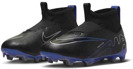 NIKE Unisex Kids Jr Mercurial Superfly 9 Academy Black/Chrome-Hyper Roya Sneaker, Black Blue Grey, 3.5 UK