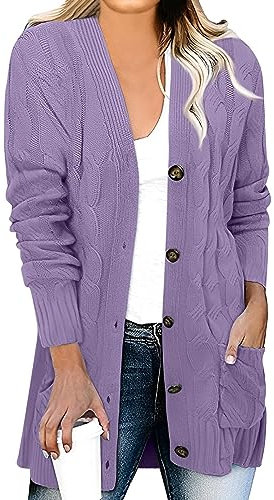 Cardigan Damen kurz wintermantel Damen Strickjacke Damen Strickjacke Damen lang mit Kapuze Trenchcoat Damen Schwarz Gefütterte Strickjacke Damen Damen Strickpullover Cardigan (Lila, M)