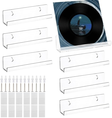 Ezydka Lot de 6 supports muraux pour disques vinyles - 10 x 3,5 x 3 cm - En acrylique - Pour disques, albums photo et objets de collection