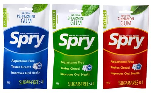 Spry On The Go Fresh Natural Xylitol Chewing Gum Dental Defense System - Aspartame-Free, Sugar-Free, Non-GMO (Variety, 55 Count - Pack of 3)