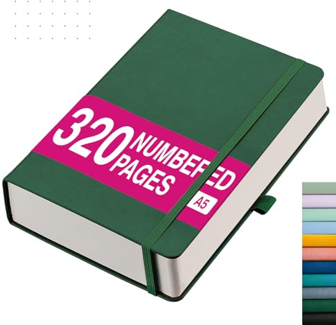 RETTACY A5 Dotted Notebook, Hardcover Journal, 320 Pages, Dark Green