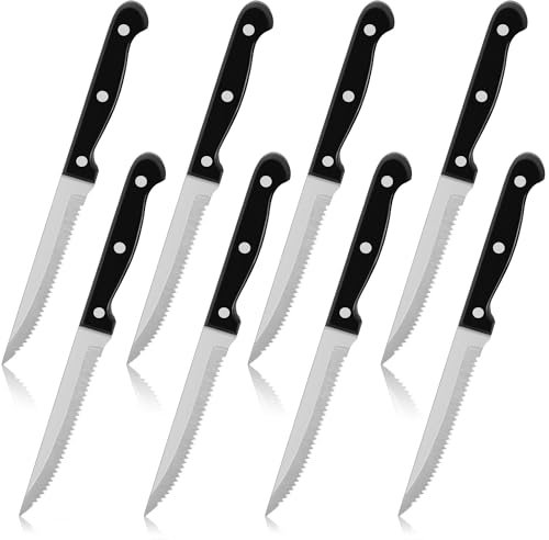 Herogo Steak Knives Set of 8, Stainless Steel Serrated Sharp Dinner Kitchen Steak Knife with Ergonomic Handle, for Home/Restaurant, Dishwasher Safe