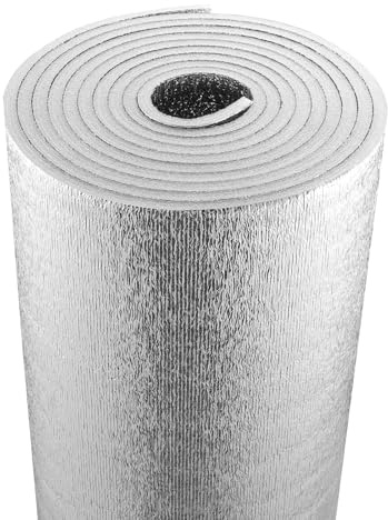 VEVOR Double Reflective Insulation Roll, Foam Core Radiant Barrier, 15.1mm 48 in x 25 ft, Double-Sided Aluminum Foil EPE Foam Heat Reflective Shield, Thermal Insulation Roll for Window RV Roof