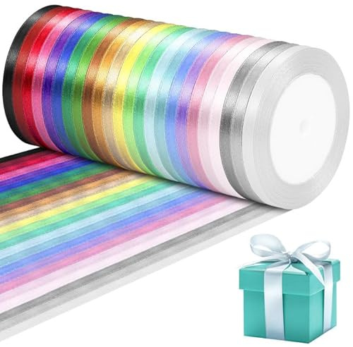 GENHH 24 Rouleaux Ruban Couleur 22.8m x 6mm Ruban Satin Cadeau Emballage pour Projets de Bricolage Décoration de Mariage Bouquet Mariée