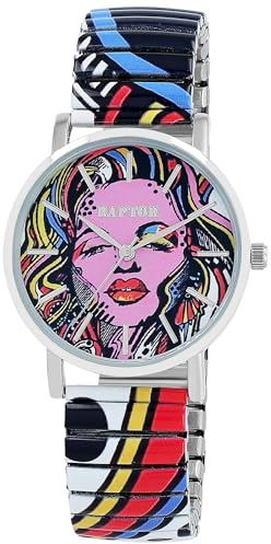 Raptor Colorful Edition Damen-Uhr Zugband Edelstahl Motiv Bunt Print Analog Quarz RA10205