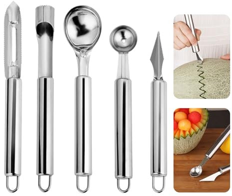 YIHAOH 5 Pezzi Levatorsolo Mela Multifunzionali, Togli Torsolo Mela in Acciaio Inox, Scavino per Carciofi per Intagliare Una Vasta Gamma di Frutta e Verdura, Yogurt Gelato, Facile da Pulire
