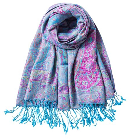 TUSHUSTY Pashmina Feel Shawls Wraps Rave Scarf for Women Soft Silky Reversible Men Scarves Hijab Blue Purple Pink