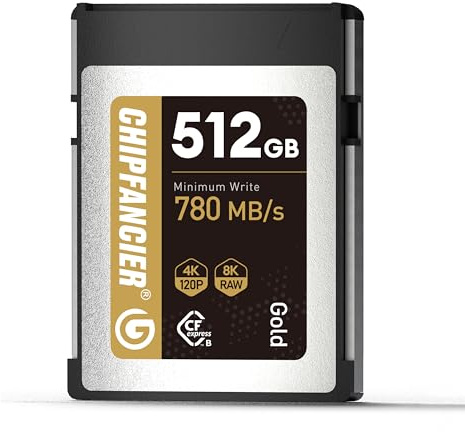 CHIPFANCIER CFexpress 2.0 Type B 512GB Memory Card Up to 1750MB/s Read 1420MB/s Write-Raw 8K Video Recording Gold