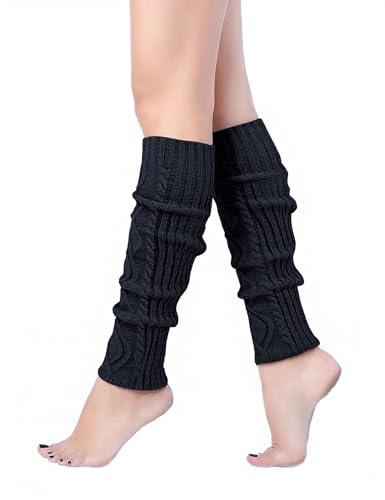 Becotal Jambières longues pour femmes et filles, chauffe-chevilles chauffe-jambes en acrylique tricotées, jambières, chauffe-jambes, chaussettes hautes legwarmers, chaussettes overknees, Noir , taille