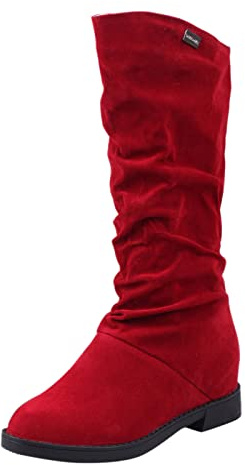 Generisch Botines 2026 para mujer de medio invierno clásico de color otoñal para mujer, cálidos, suaves, botas de tacón bajo, botas de ante sólidas, rojo, 38 EU