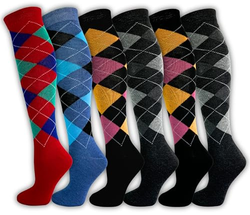 Generisch Lot de 6 paires de chaussettes d'équitation pour femme - Taille confortable - Coton - À carreaux - Respirantes, Couleur 2, 39-42