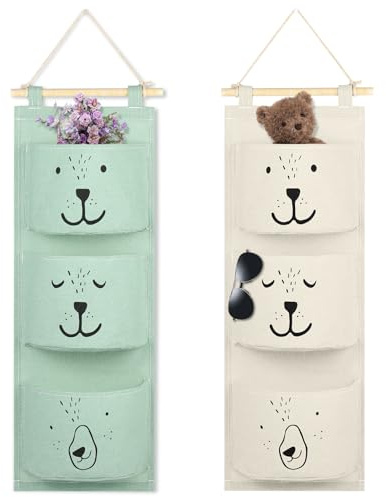 AOOWU Bolsa de Almacenamiento Colgante, 2 PCS Colgantes de Baño con 3 Bolsillos, Bolsas Armario Plegables con Cuerda Colgante, Colgando Impermeable Organizador de Tela para Dormitorio, Baño y Oficina