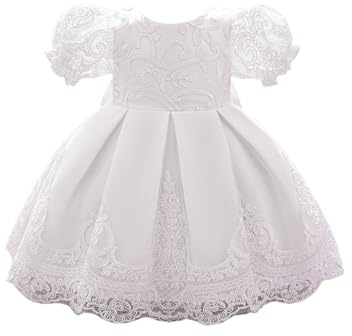inhzoy Baby flicka blomsterflicka klänning puffärmar broderi rosett tyll prinsessklänning A-linje för festliga bröllop fest