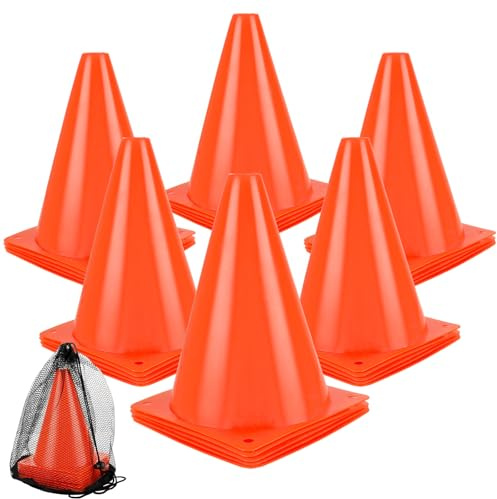 AKOLAFE 30 Pièces Cônes d'Entraînement Football Orange 18 cm, Plots Entrainement Football en PE, Cônes de Marquage avec Sac Filet pour Agilité et Terrain