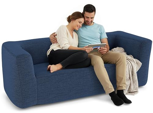 RELAX4LIFE Inflatable Sofa Chair, 1/2-Person Inflatable Lazy Sofa with Detachable Cover, Portable Folding Air Recliner and Comfortable Blow Up Couch for Living Room Bedroom Balcony (Blue, 2-Person)