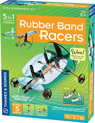Thames and Kosmos | 550020 | Rubber Band Racers | Make Cars Race and Planes Fly | Build Five Models Using Ultralight Parts | Powered by a Rubber Band Engine | 8+