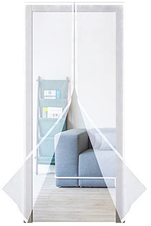 WYZworks Magnetic Hands-Free Mesh 83 x 39 inches – Heavy Duty Screen Door Curtain – Mosquito Net for Home Door, Hands Free Magnetic Seal from Top to Bottom - Fresh Air Inside, Bugs Out – White