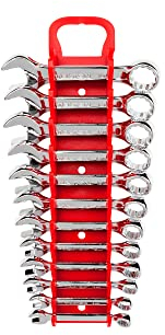 TEKTON WRN01170 Ring-Maulschlüssel-Satz (kurz) 12-teilig (8-19 mm) mit transportabler Aufbewahrungsleiste, Metrisch