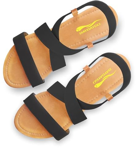 DAYDAYGO Women's Elastic Flat Sandals (Black, Size 9)